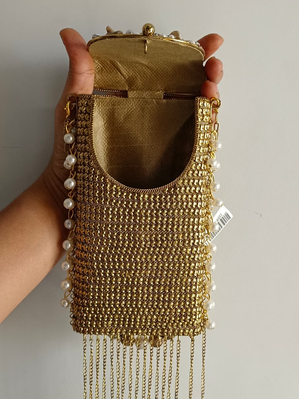 Luxury Gold Pearl Stone Clutch Bag for Women | Party & Wedding Sling Purse