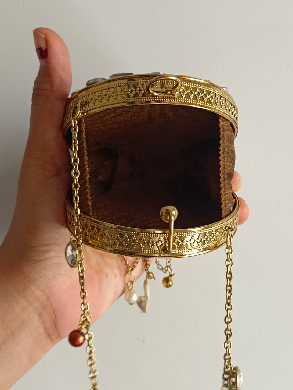 Golden Round Evening Bag with Chain Strap