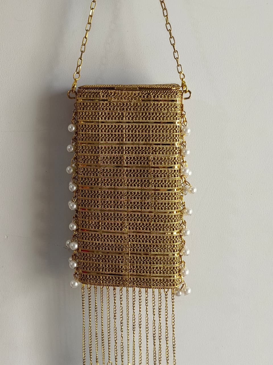 Luxury Gold Stone Pearl Clutch Bag for Women | Designer Wedding Party Sling Purse