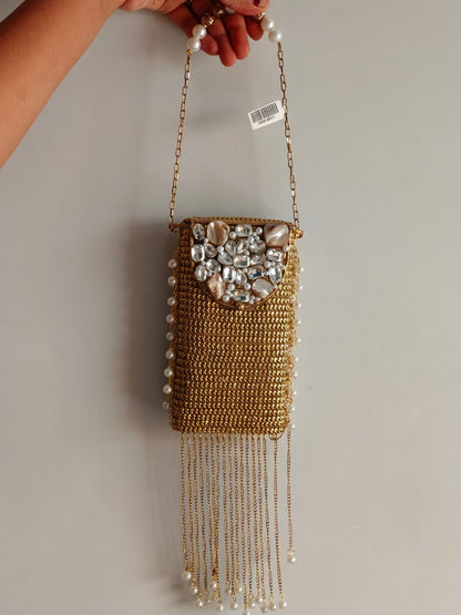 Luxury Gold Pearl Stone Clutch Bag for Women | Party & Wedding Sling Purse