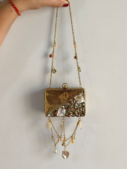 Golden Evening Bag with Chain Strap