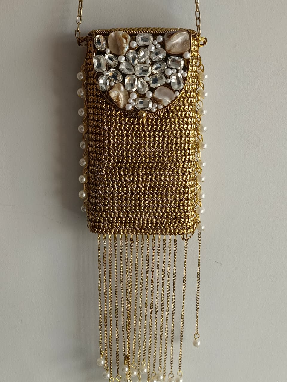 Luxury Gold Pearl Stone Clutch Bag for Women | Party & Wedding Sling Purse