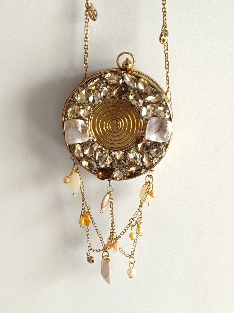 Golden Round Evening Bag with Chain Strap