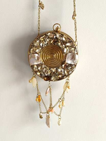 Golden Round Evening Bag with Chain Strap