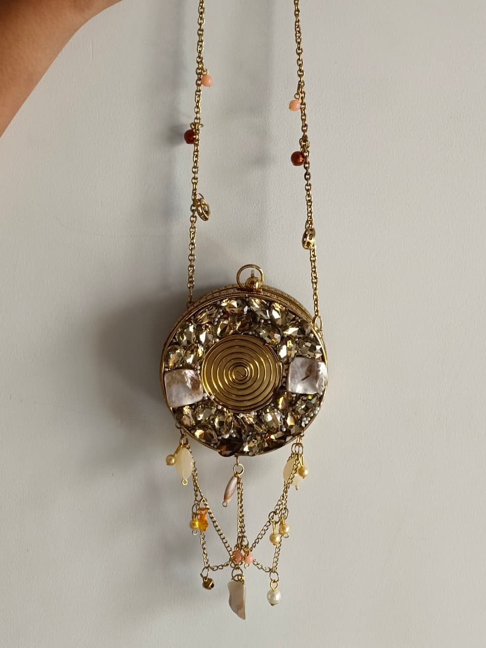 Golden Round Evening Bag with Chain Strap