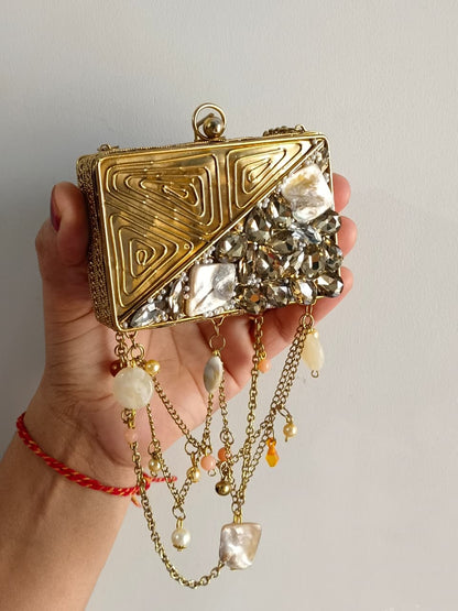 Golden Evening Bag with Chain Strap