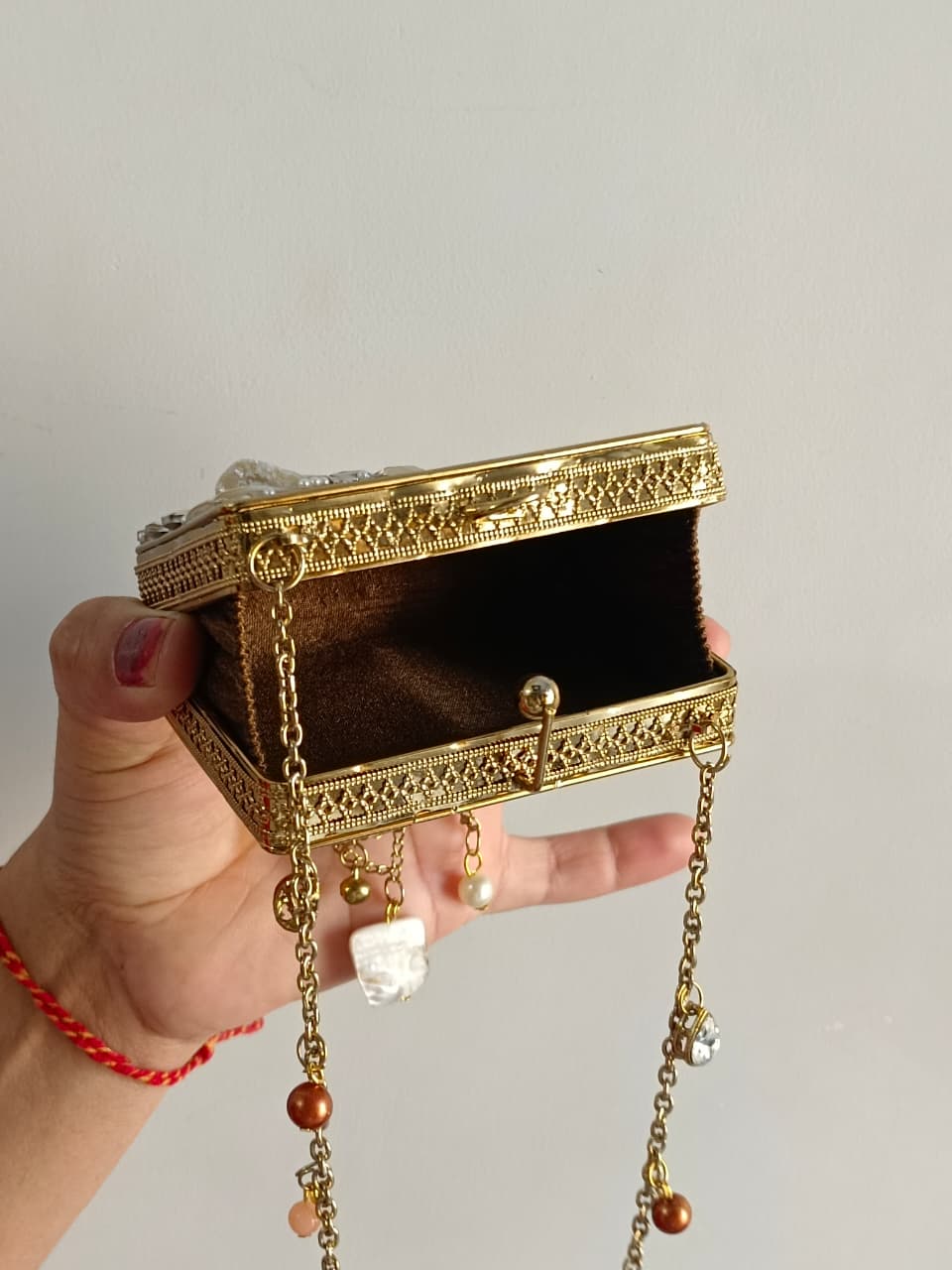 Golden Evening Bag with Chain Strap