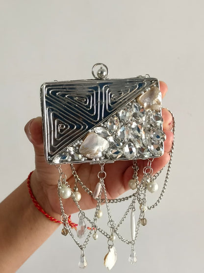 Silver Evening Bag with Chain Strap