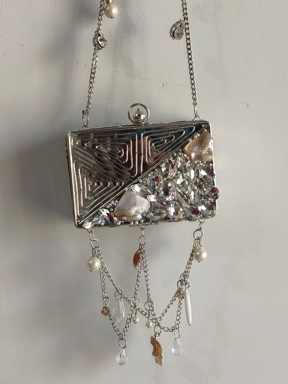 Silver Evening Bag with Chain Strap
