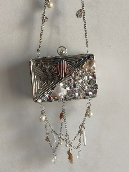 Silver Evening Bag with Chain Strap