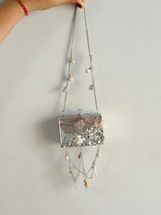 Silver Evening Bag with Chain Strap