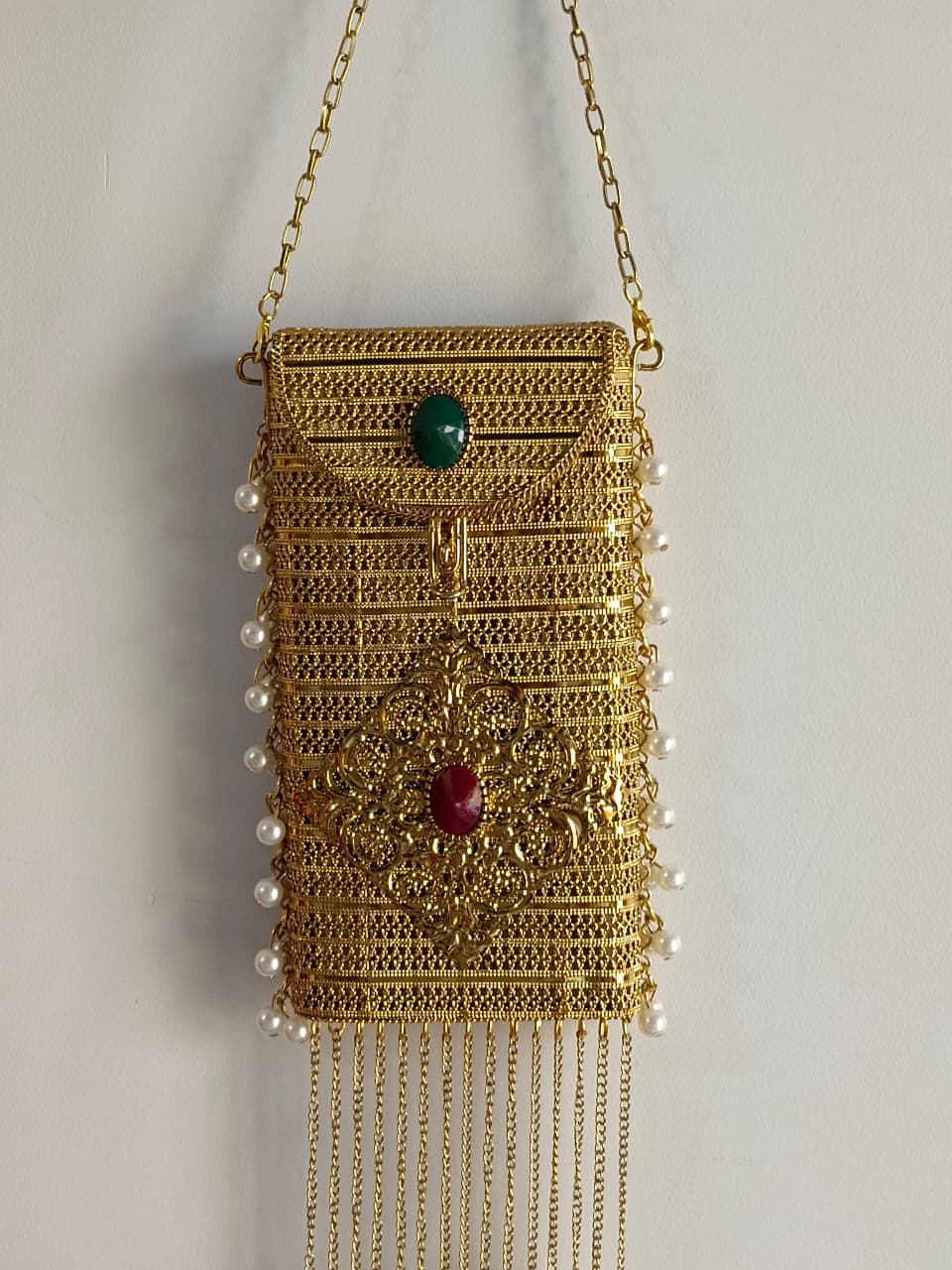 Luxury Gold Stone Pearl Clutch Bag for Women | Designer Wedding Party Sling Purse