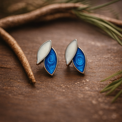 Blue & Ivory Leaf Stud Earrings