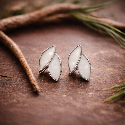 White Leaf Stud Earrings