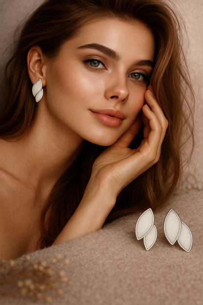 White Leaf Stud Earrings